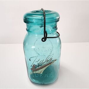 Vintage Ball Ideal Teal Blue Bicentennial Jar Unused With Original Seal & Advert